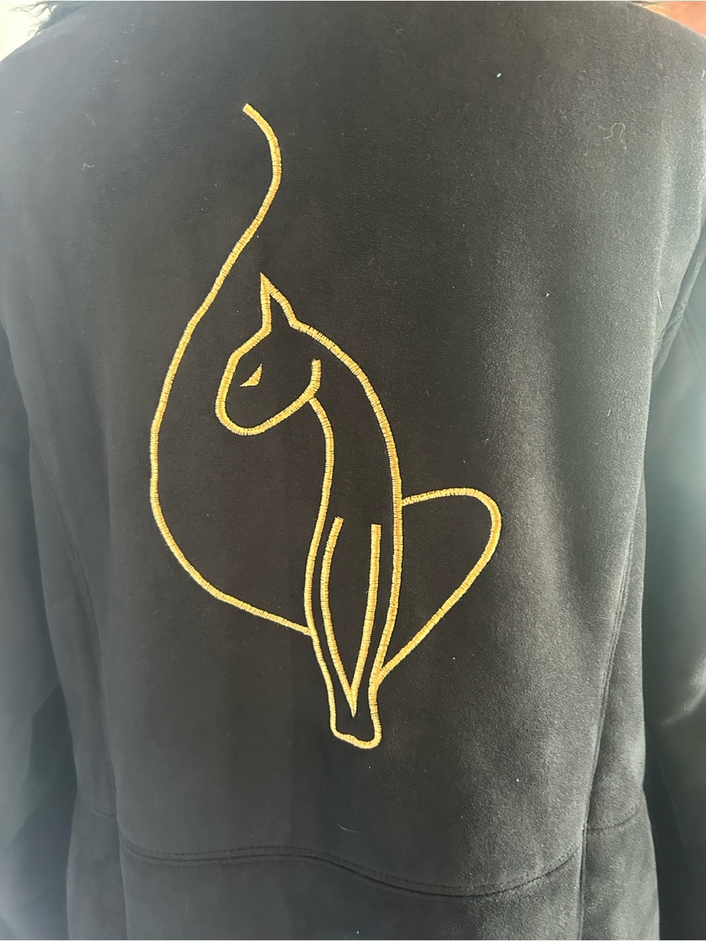 Baby Phat Black coat with Gold Cat Outline Embroidery